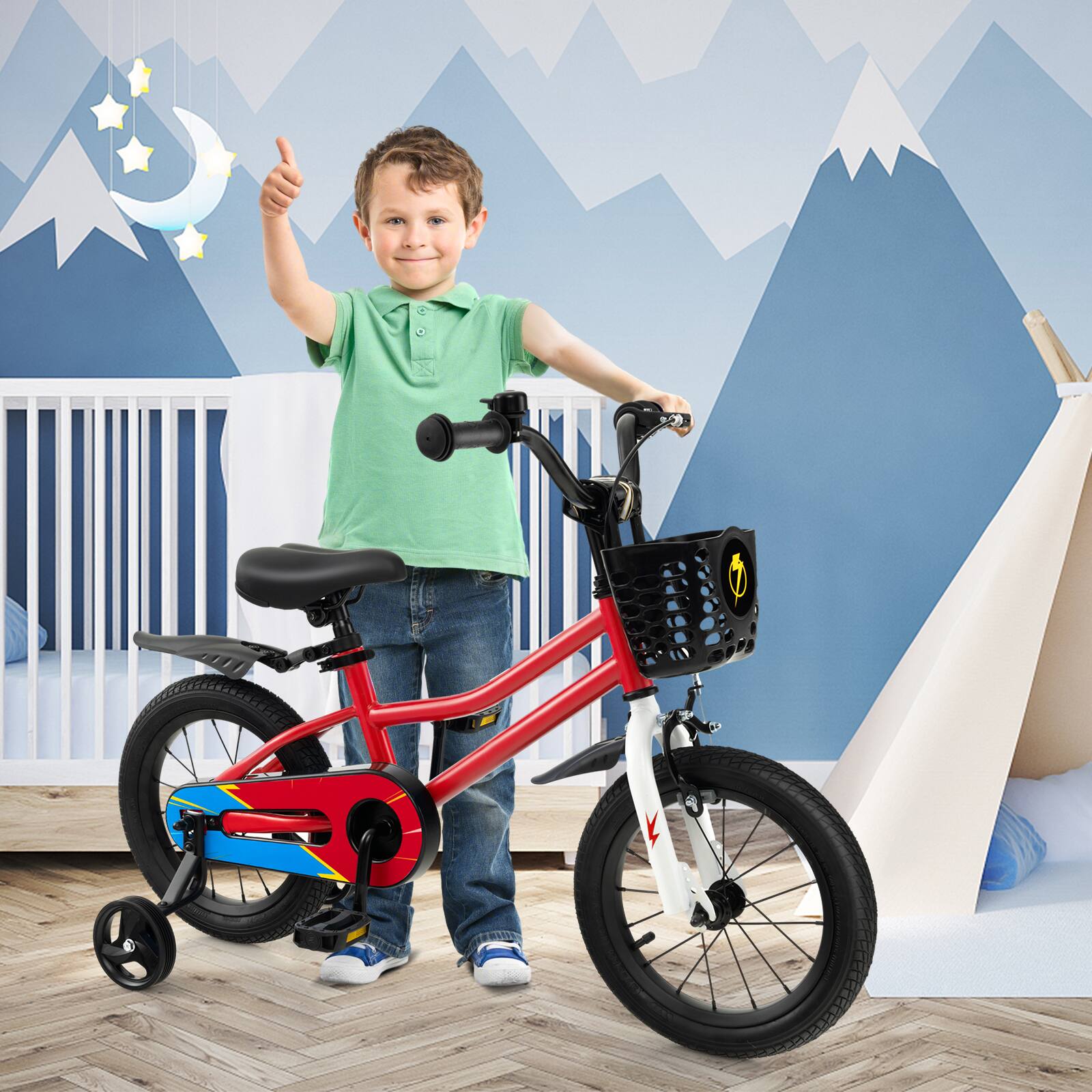 Alt View 7. Costway - Costway 14" Kid's Bike with Removable Training Wheels & Basket for 3-5 Years Old - Red.