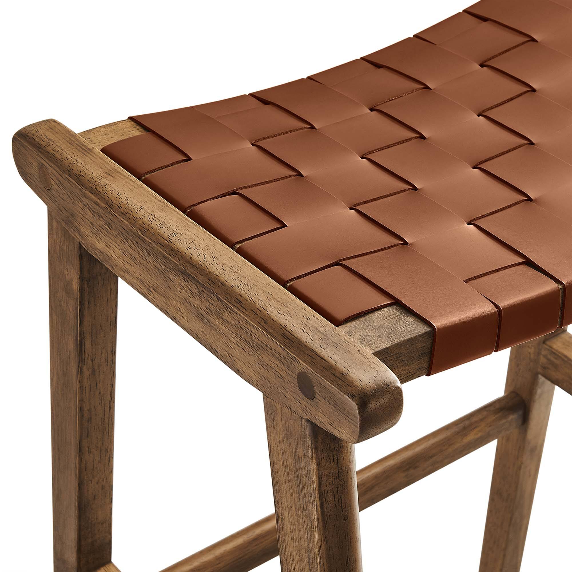 Alt View 6. Modway - Saoirse Leather Wood Bar Stool Set of 2 by Modway - Walnut Brown.