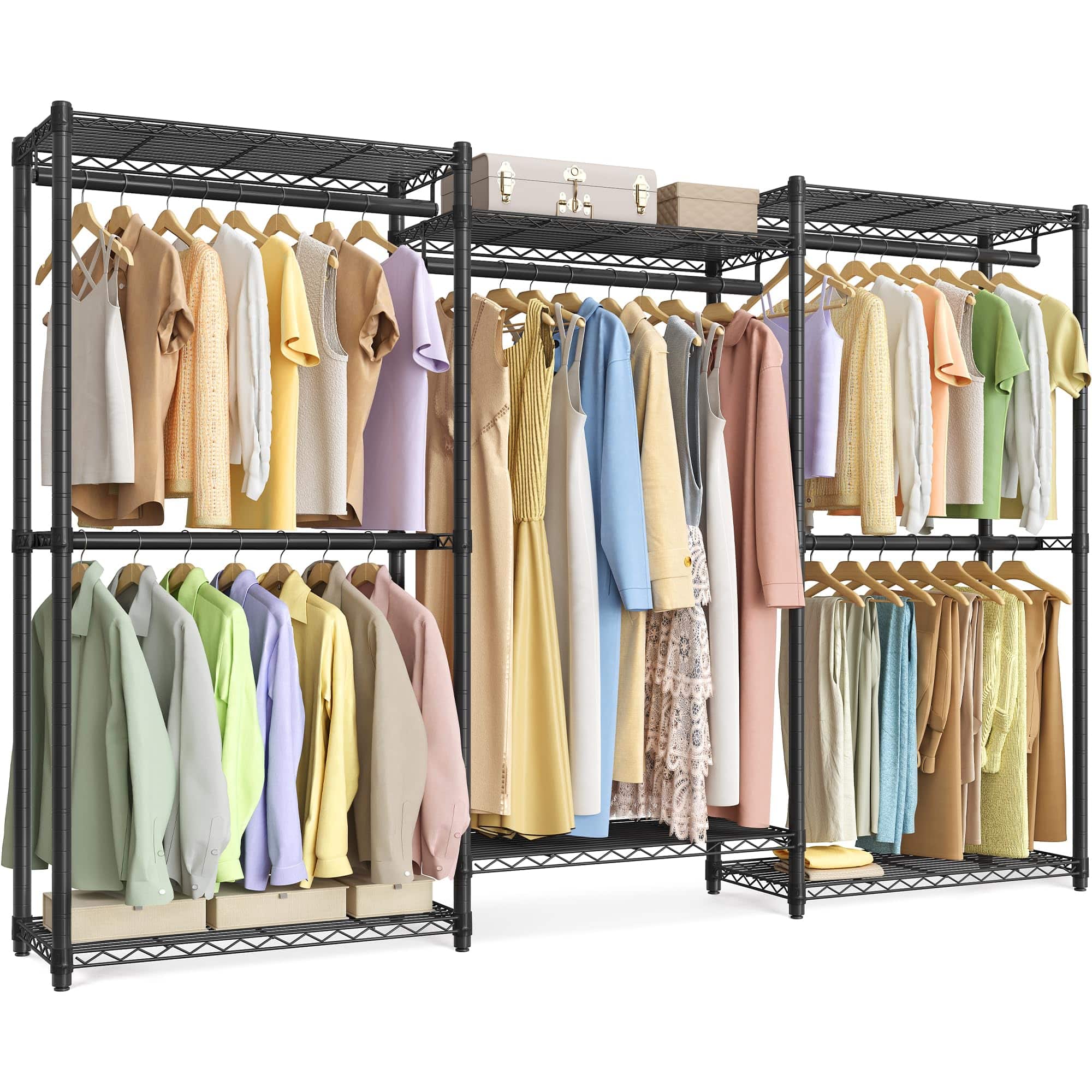 ThinkLink Electronic - Heavy-duty Rolling Clothes Rack Garment Portable Closet 43.3-inch Wide Clothing On Wheels With Adjustable - Large 3-Row