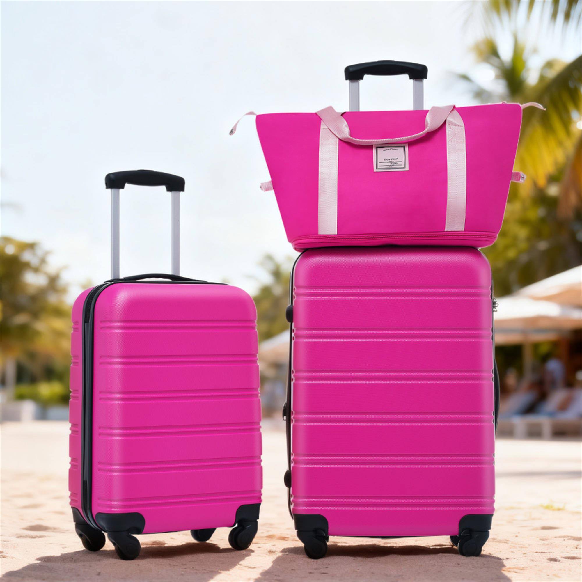 Angle. Boyel Living - Pink Hardshell Luggage Set 2Pcs Spinner Suitcase with TSA Lock ABS Lightweight Material - Black.