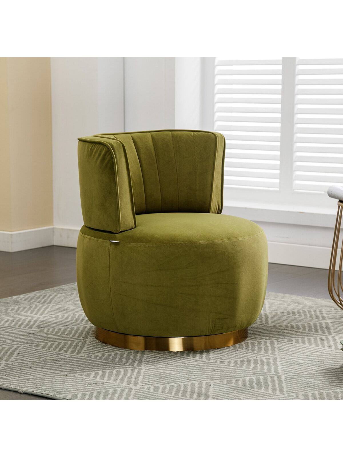 Back. Trinkets Crazed - Velvet Swivel Accent Barrel Chair, Mid Century Modern Arm Chair 360° Swivel Club Chairs - Olive.