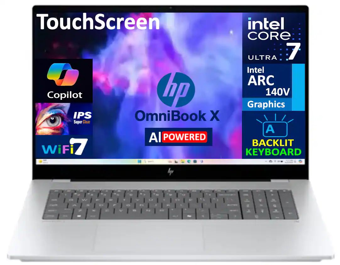 HP - OmniBook X Laptop 17.3 FHD Display (Intel Ultra 7-258V, 32GB LPDDR5X, 4TB PCIe SSD, Intel Arc 140V, Win 11 Pro) - Glacier Silver