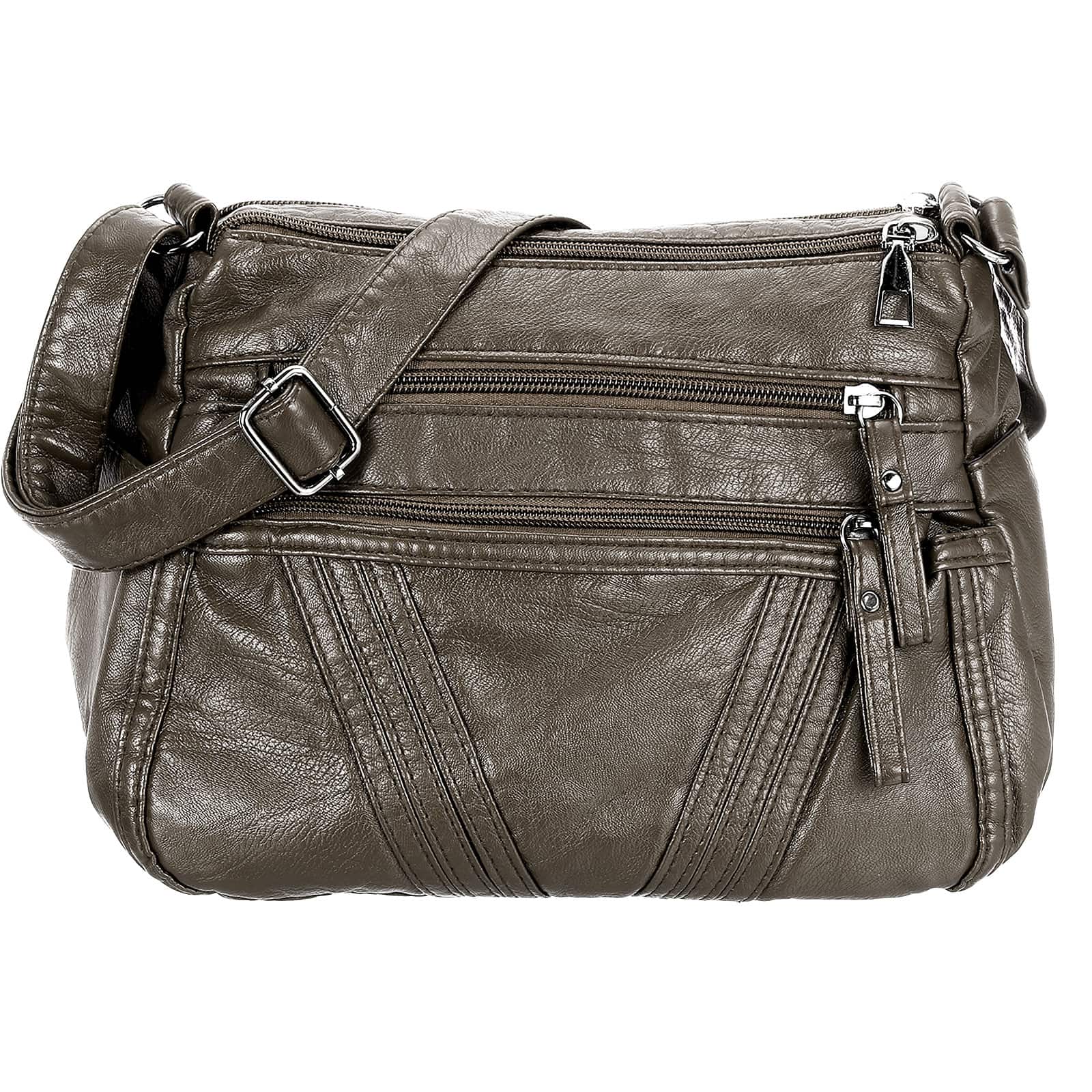 Unique Bargains - Crossbody Bags for Women PU Leather Multi Pocket with Adjustable Straps Women's Shoulder Sling Handbags Soft Purse - Dark Brown