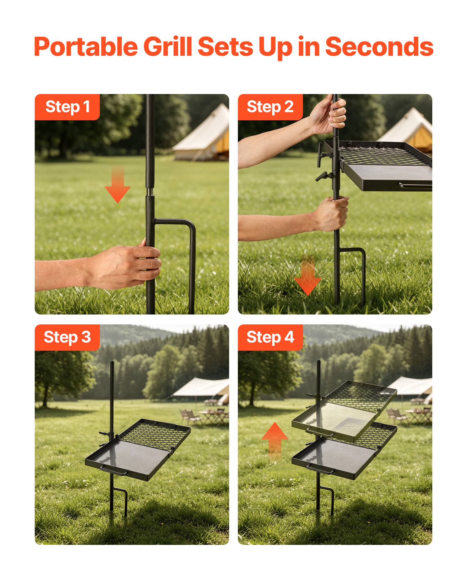 Portable Grill Sets Up in Seconds

Step 1

Step 2

Step 3

Step 4
