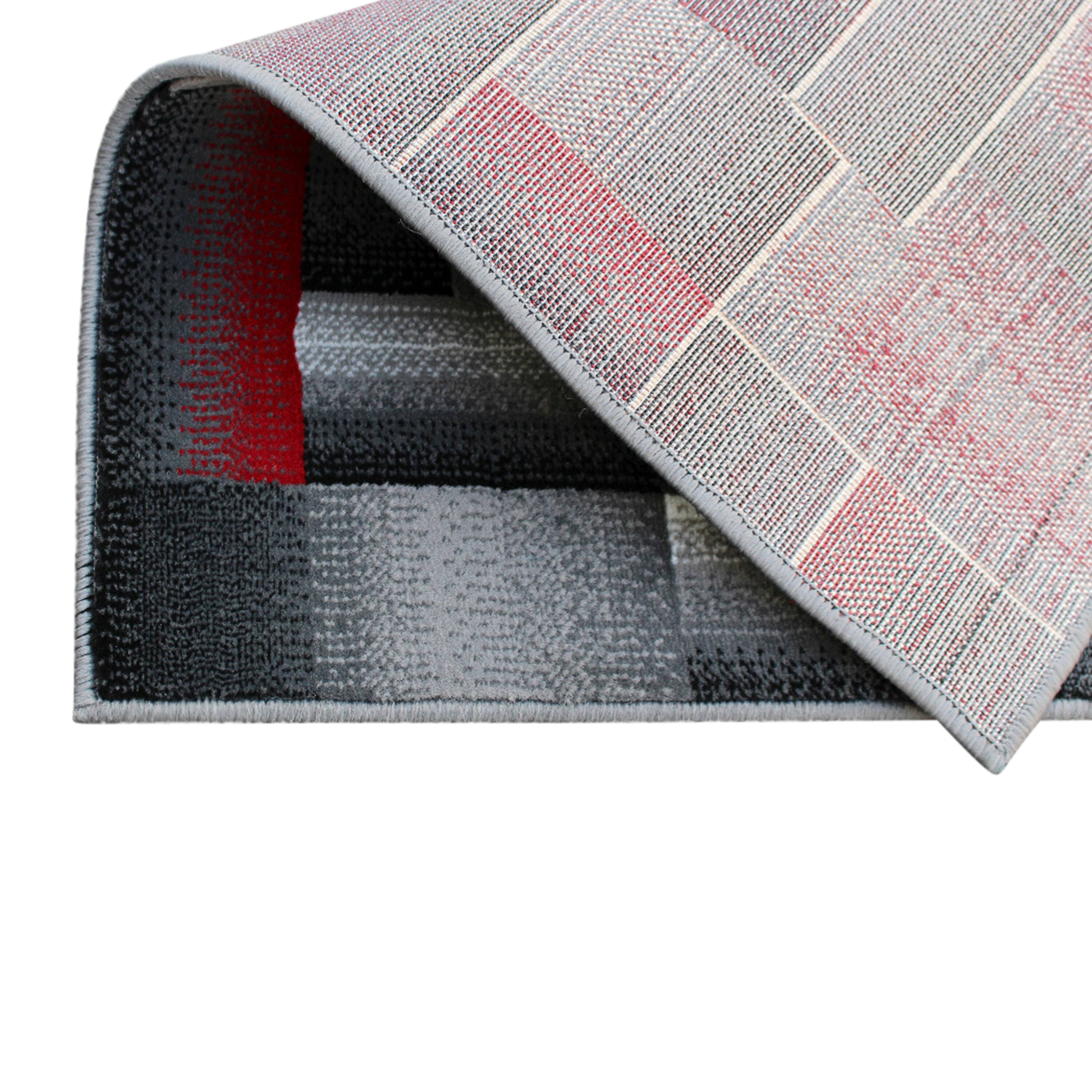 Alt View 5. Emma + Oliver - Malaga Modern Cubist Olefin Accent Runner Rug in Gradient Shades with Natural Jute Backing - Red.