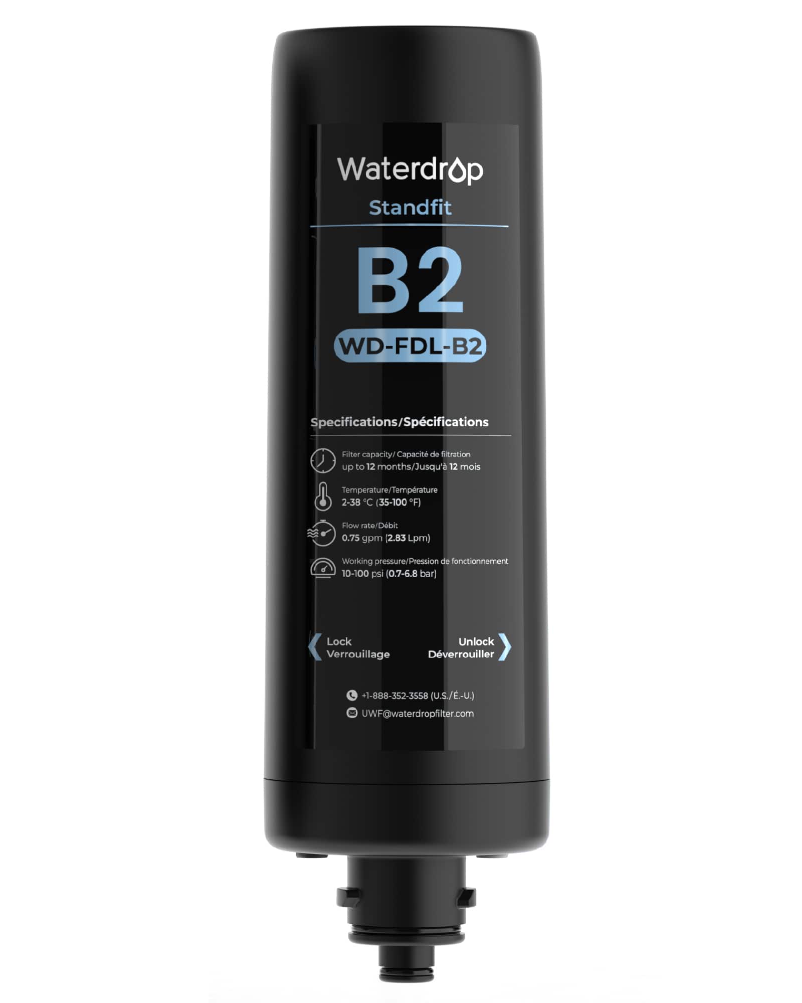 FDL-B2 Replacement Water Filter, Replacement for Waterdrop DLA Under Sink Water Filter - Black