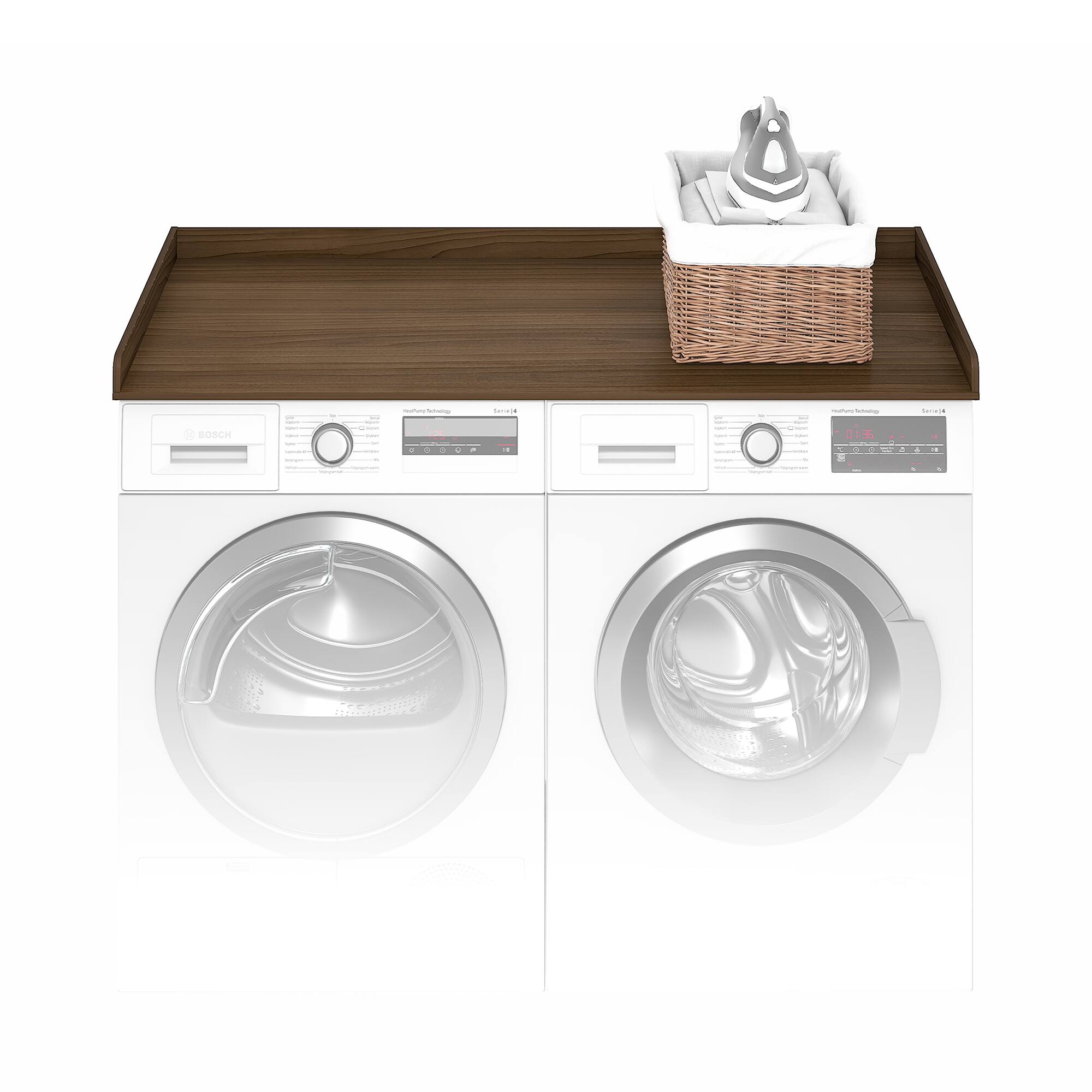 Alt View 3. Furinno - RAVEL Washer Dryer Countertop with Edge Rails, Anti Slip Pads, Washer and Dryer Topper, 27.5 D x 54 W - Modern Walnut.