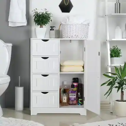 Front. Hivvago - Modern Farmhouse 4-Drawer Bathroom Linen Cabinet in White Wood Finish - White.