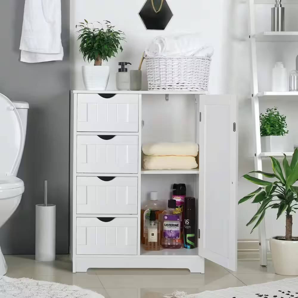 Front. Hivvago - Modern Farmhouse 4-Drawer Bathroom Linen Cabinet in White Wood Finish - White.