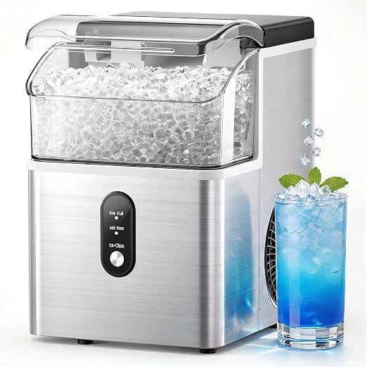 Electactic - Portable Countertop Nugget Ice Maker 33.1​ lbs/Day Self-Cleaning - Steel