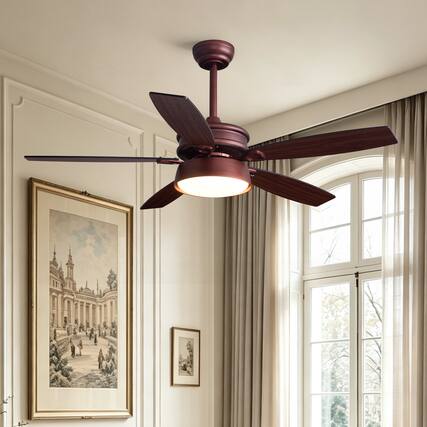 Front. Siljoy - 52 Inch Vintage Oil Rubbed Bronze 5-Blade LED Ceiling Fan Quiet Reversible Motor Adjustable Downrod for Bedroom Kitchen - Oil Rubbed Bronze.