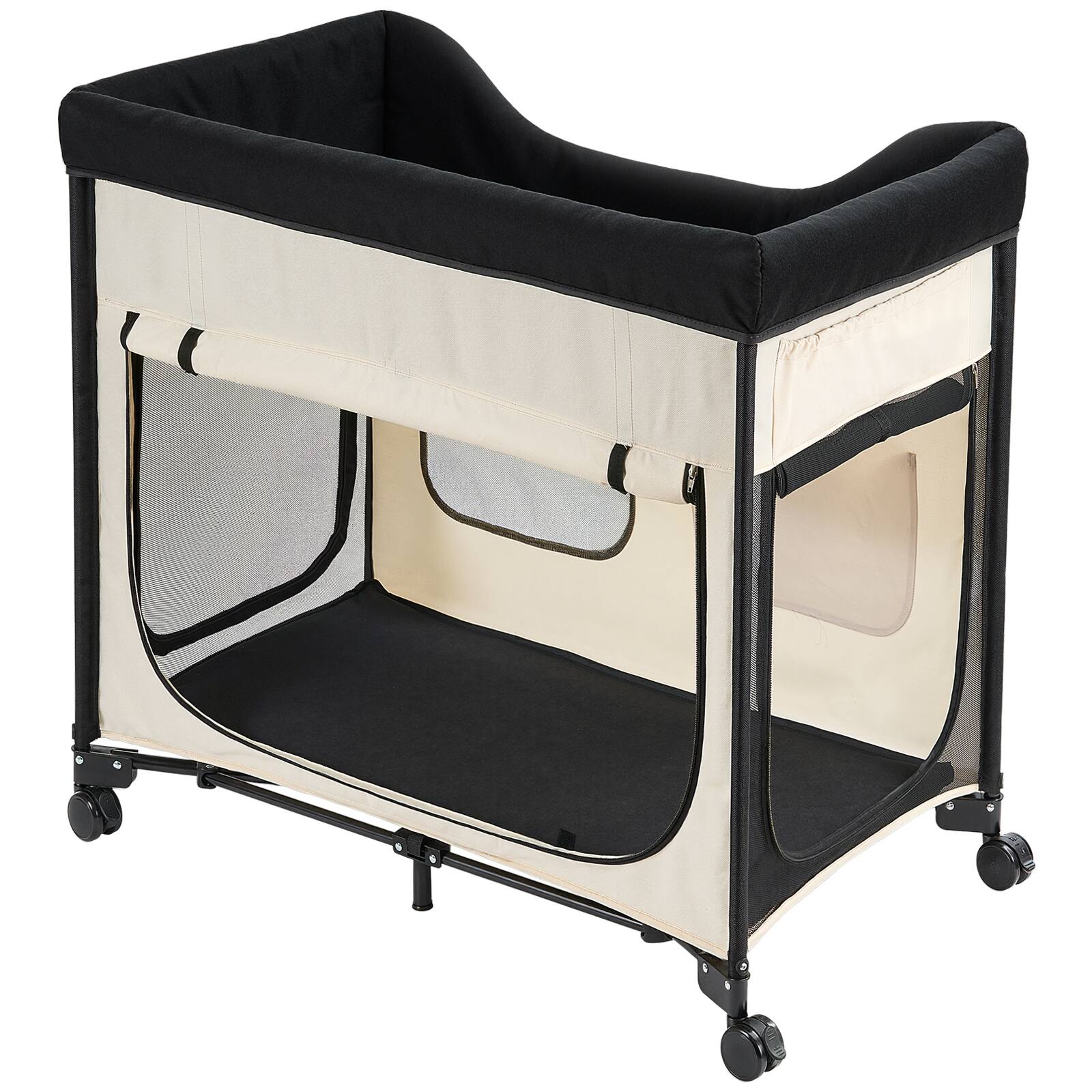 Alt View 5. VEVOR - Elevated Lounge Pet Bed, Foldable Bunk Dog Bed with 600D Oxford Cloth and Dutch Velvet,with Wheels,Carry Bag, L - Beige,Black.