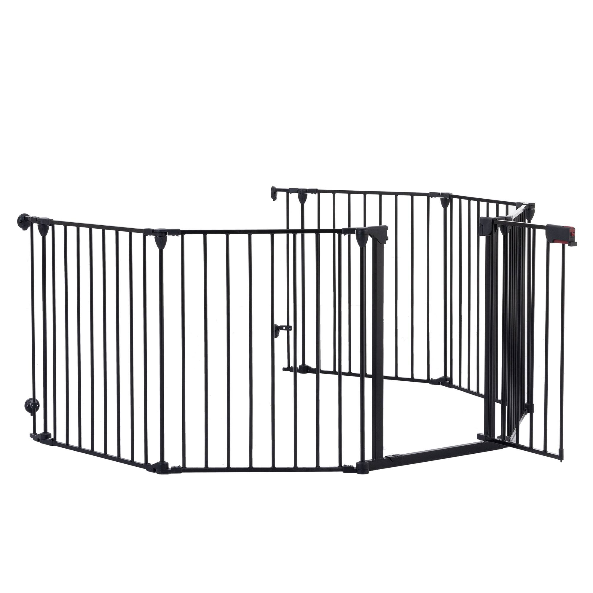Back. Boyel Living - 150-Inch 6-Panel Configurable Dog Gate with Walk-Through Door - Black.