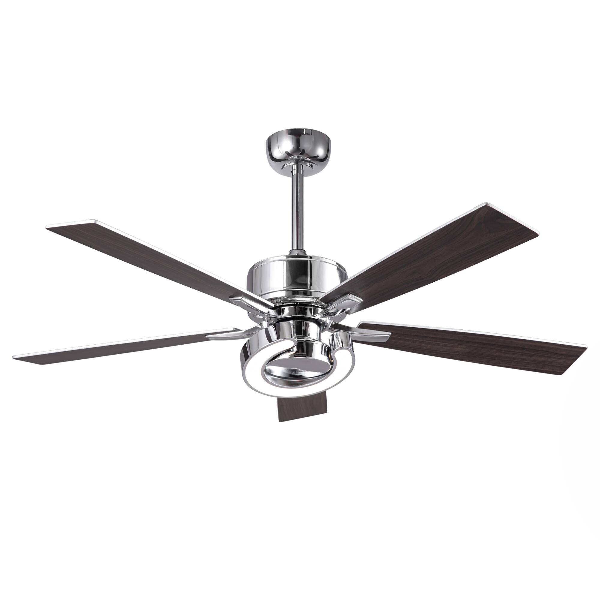 Alt View 8. Parrot Uncle - 52" Chrome Modern Dimmable LED Indoor Ceiling Fan with Light and Remote - Chrome.
