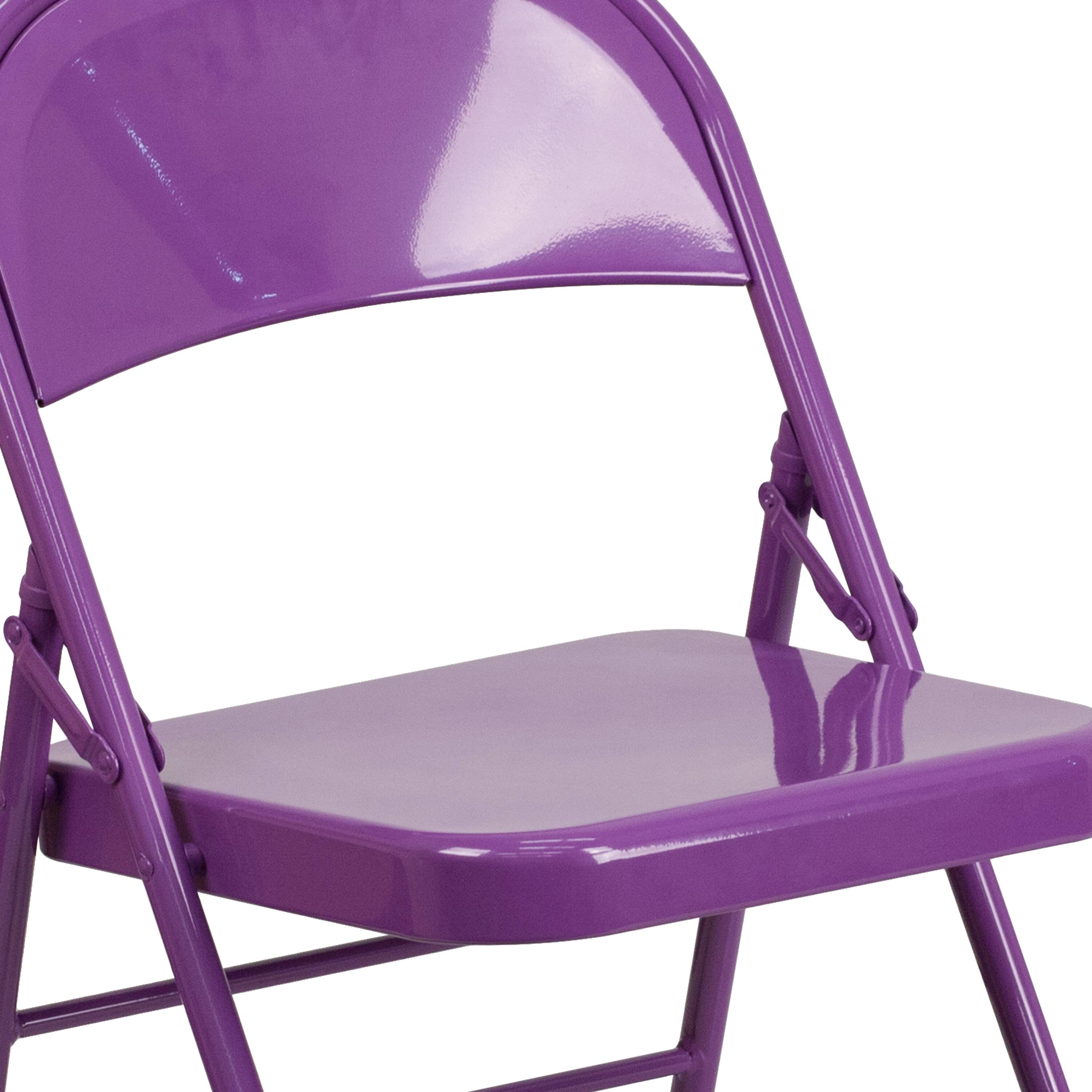 Alt View 10. Emma + Oliver - 4 Pack Colorful Metal Folding Chair Teen and Event Seating - Impulsive Purple.