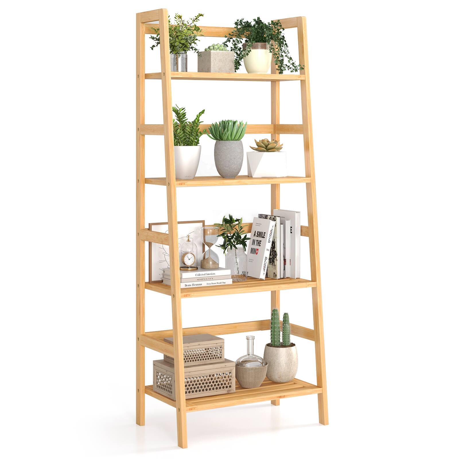 Ecooso - 4-Tier Multifunctional Bamboo Bookcase & Storage Stand - Natural