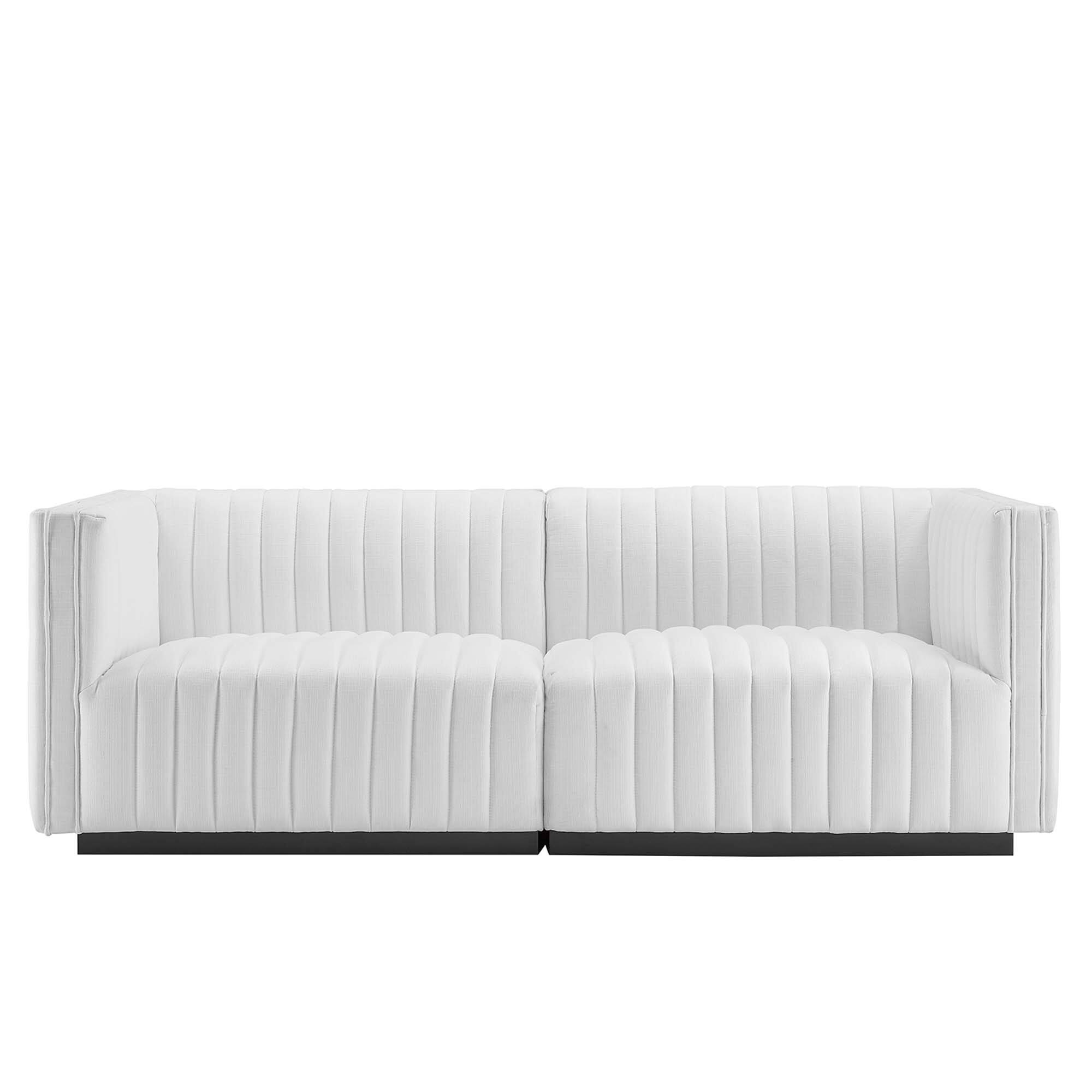 Left. Modway - Conjure Channel Tufted Upholstered Fabric Loveseat by Modway - Black White.