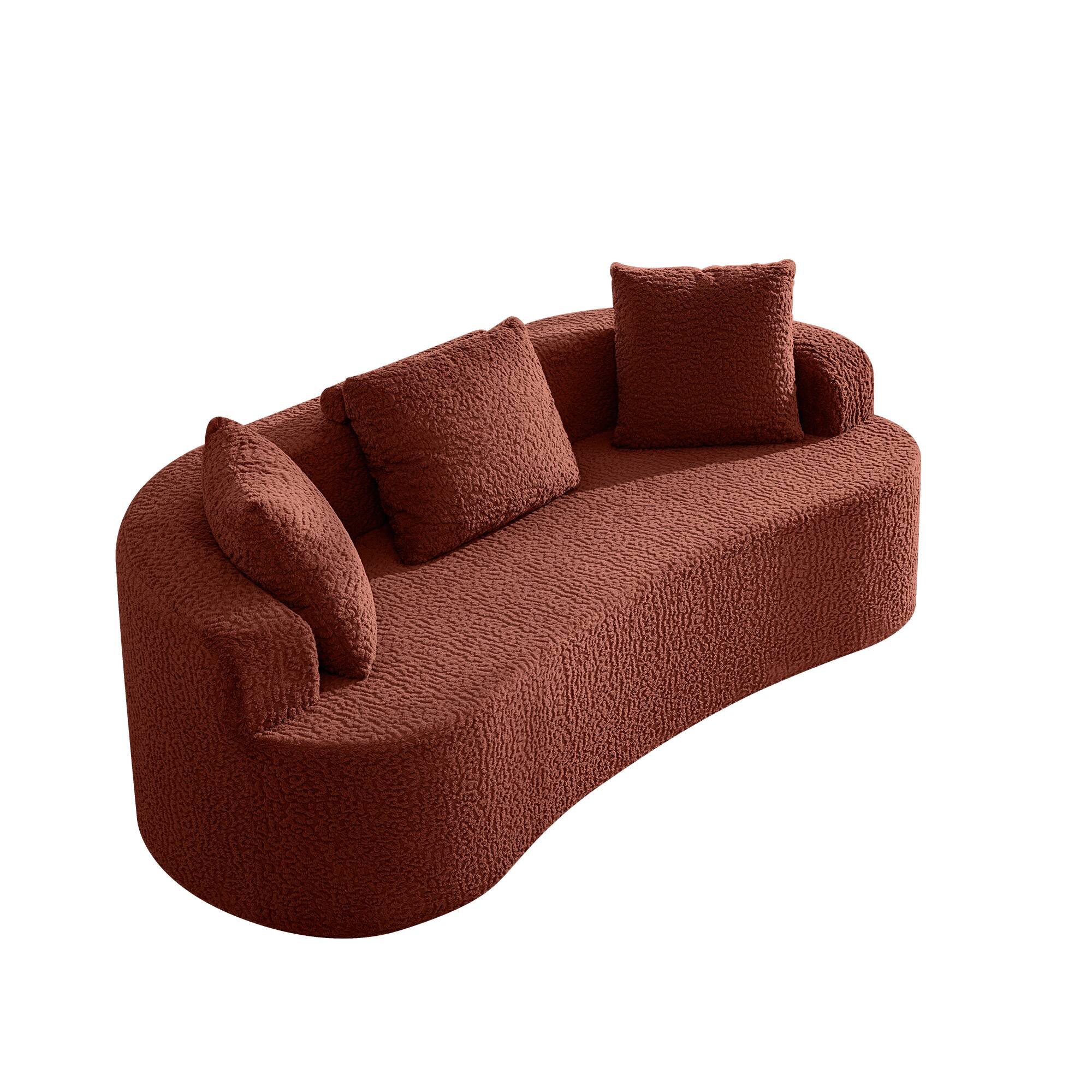 Left. Brick Attic - 87 Wide Boucle Upholstered Sofa with 3 Pillows,High Denslysponge and No Assembly Needed - Red.