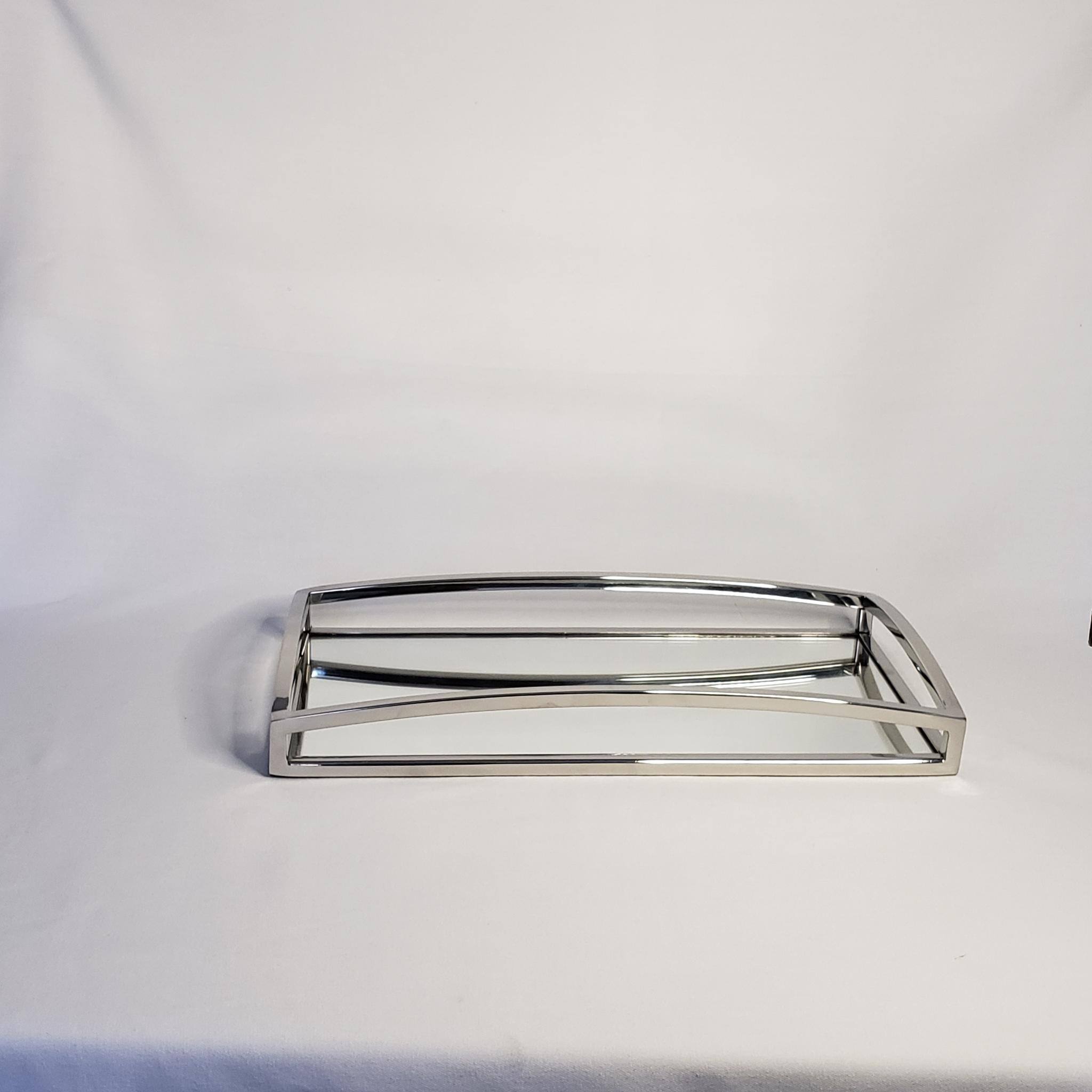 Left. Jiallo - Silver Metallic Rectangular vanity tray with mirror 15.75 x 8" - Silver.