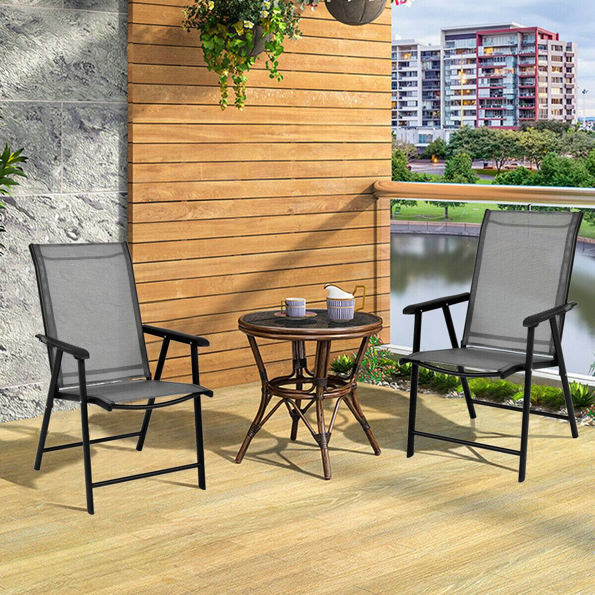 Alt View 3. Gymax - Gymax 2PCS Folding Chairs Steel Frame Patio Garden Outdoor w/ Armrest & Footrest - Grey.