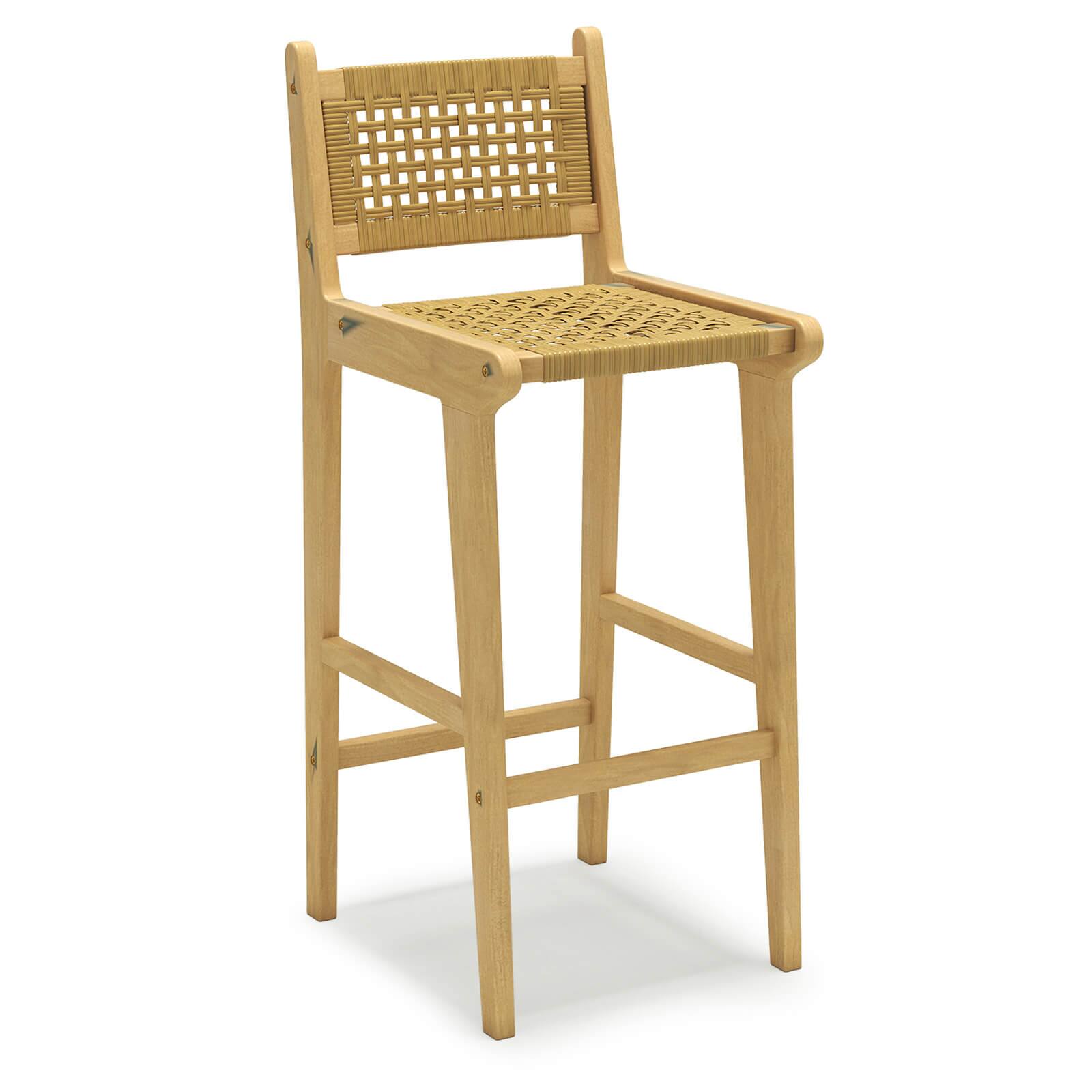 Front. Costway - Costway 1 PCS Patio Teak Wood Bar Stool Outdoor Bar Height Chair with Rattan Backrest & Seat - Natural.