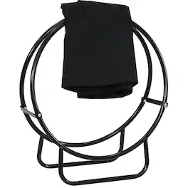 Sunnydaze - 24 in Powder-Coated Steel Firewood Log Hoop Rack with Cover - Black