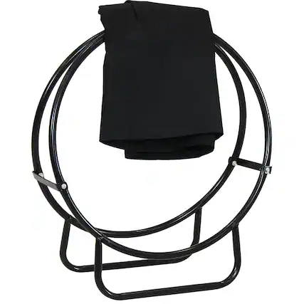 Front. Sunnydaze - 24 in Powder-Coated Steel Firewood Log Hoop Rack with Cover - Black.