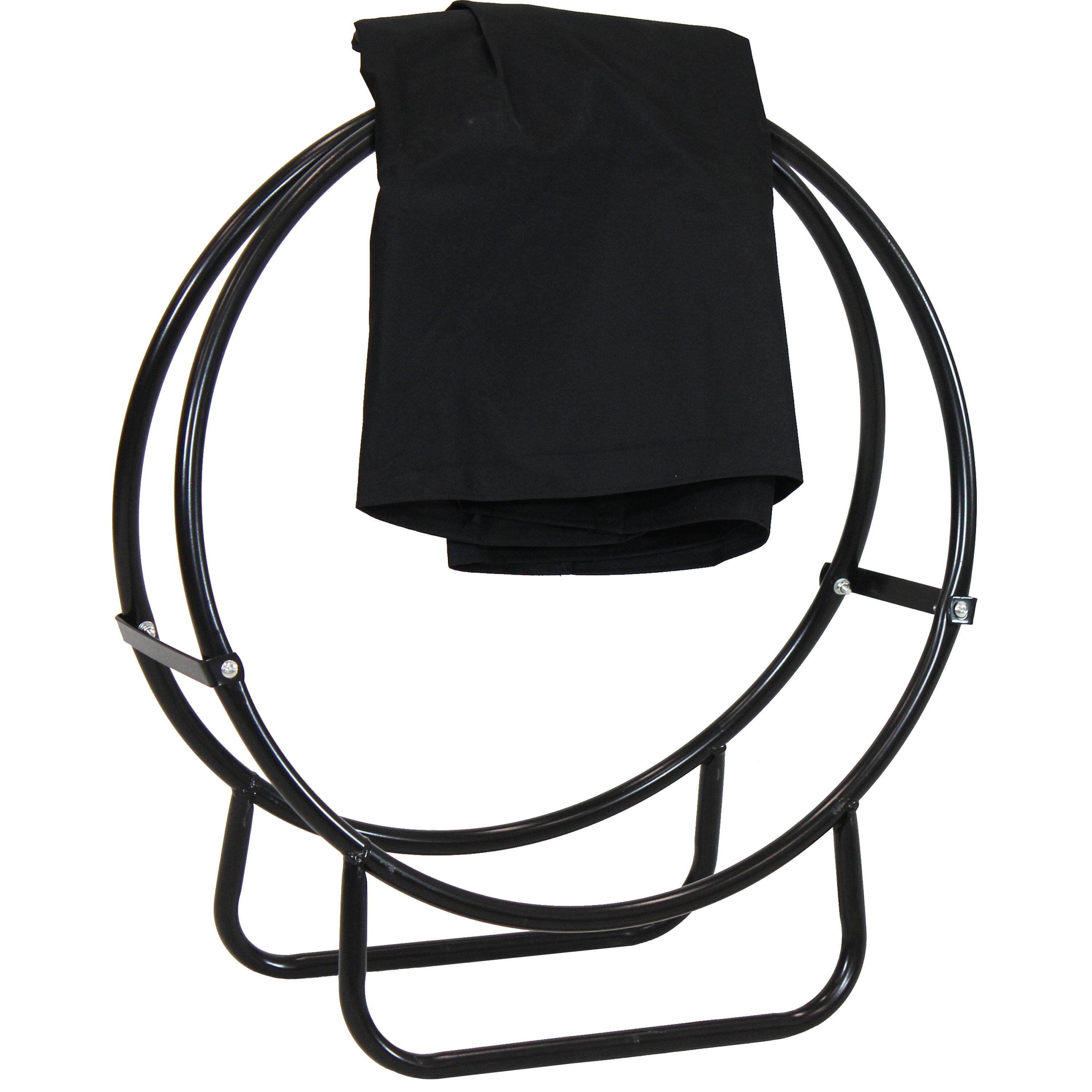 Front. Sunnydaze - 24 in Powder-Coated Steel Firewood Log Hoop Rack with Cover - Black.