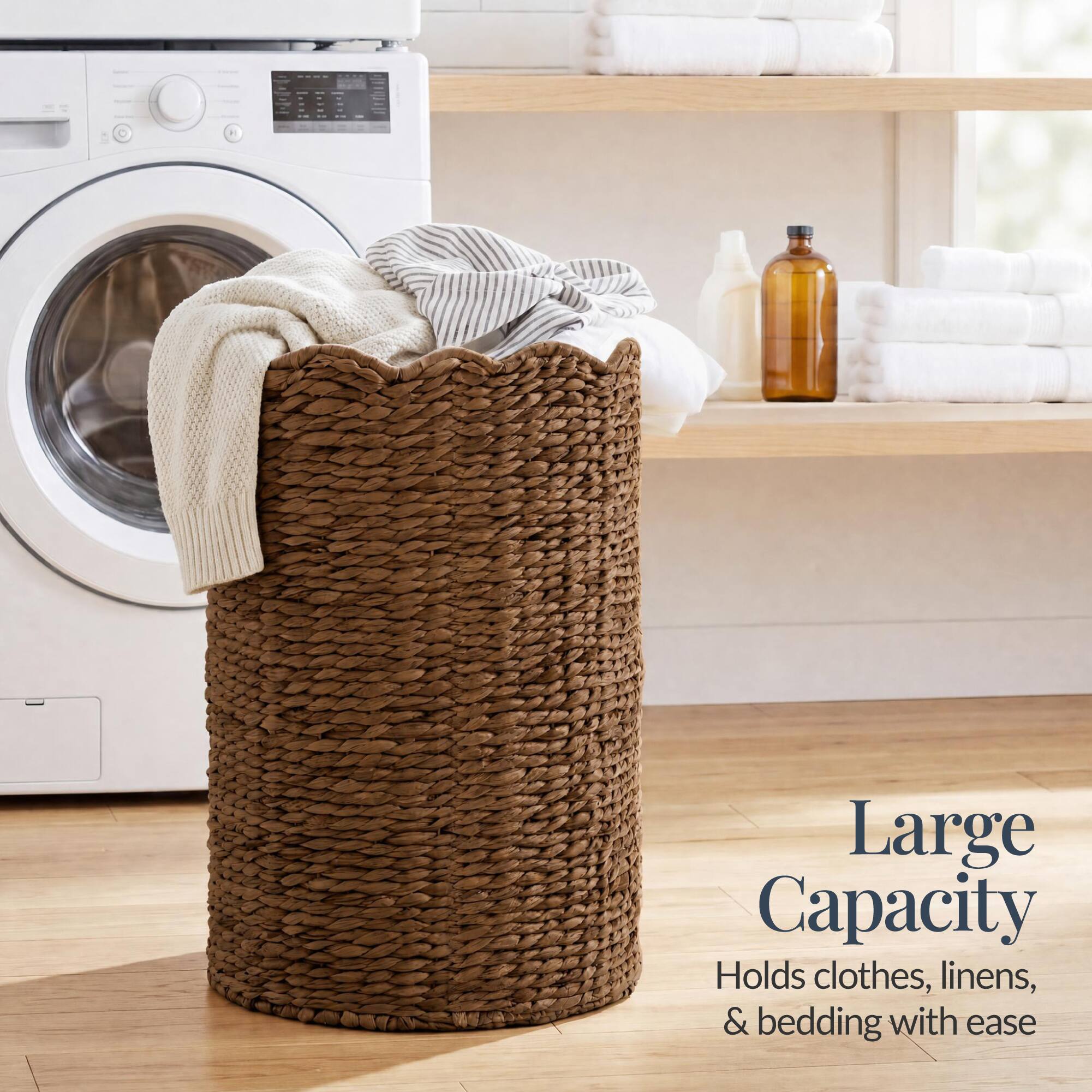 Large Capacity  
Holds clothes, linens, & bedding with ease