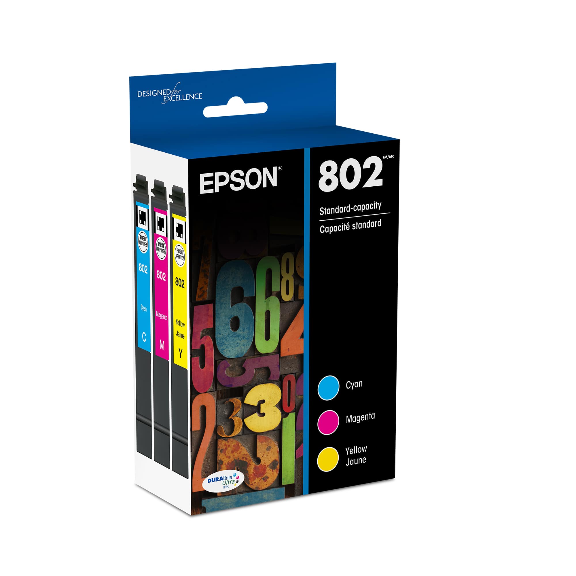 Epson - 802 Standard Capacity Ink Cartridges - Cyan/Magenta/Yellow - Front_Zoom
