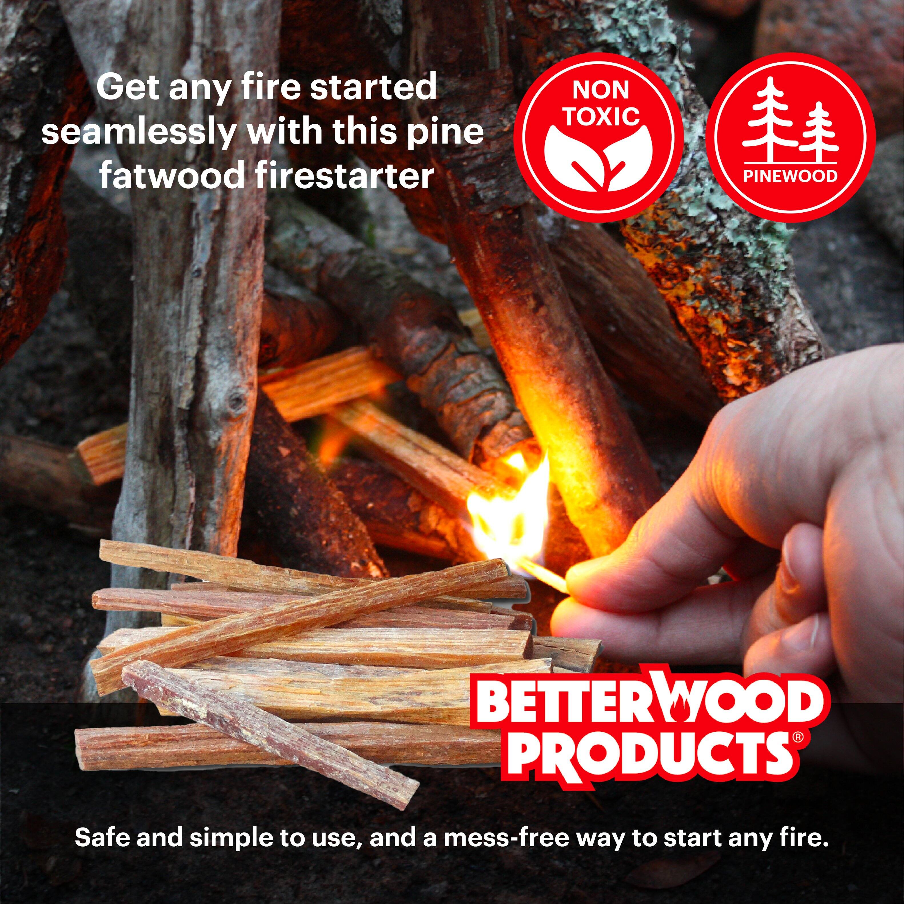 Get any fire started seamlessly with this pine fatwood firestarter. NON TOXIC PINEWOOD BETTERWOOD PRODUCTS. Safe and simple to use, and a mess-free way to start any fire.