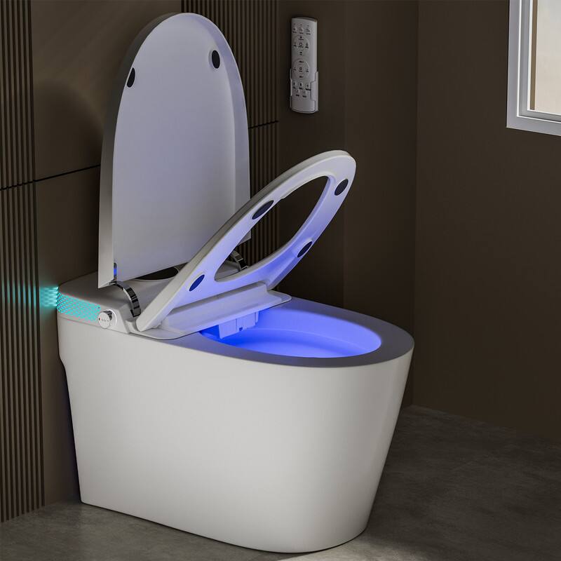 Angle. Vipbear - Smart Toilet witn Instant Heating Auto Flush Rear & Feminine Wash Warm Air Dryer Blue LED Night Light - White.