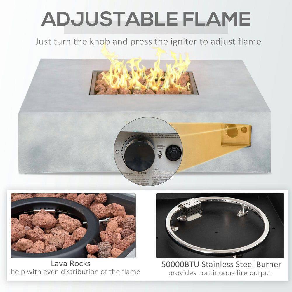 **ADJUSTABLE FLAME**

Just turn the knob and press the igniter to adjust flame.

- **Lava Rocks** help with even distribution of the flame.
- **50000BTU Stainless Steel Burner** provides continuous fire output.