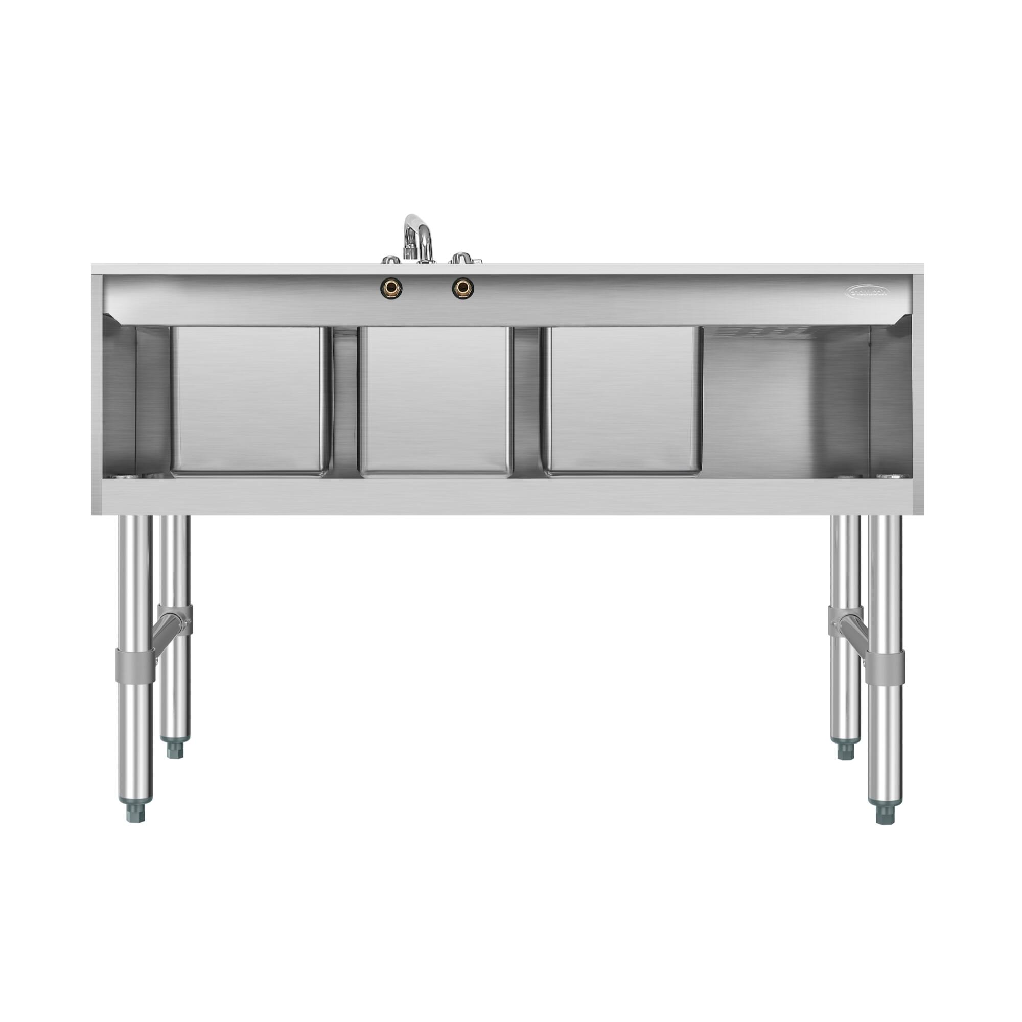 Alt View 10. Koolmore - 48 in. Three-Compartment  Under-Bar Sink with 3 in. Backsplash, Left Drainboard and Low Lead Faucet, NSF - Stainless Steel.
