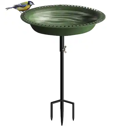 Front. Dazzed Corner - Free Standing Garden Bird Bath Bird Feeder Bowl with Metal Stake for Outdoor - Green.