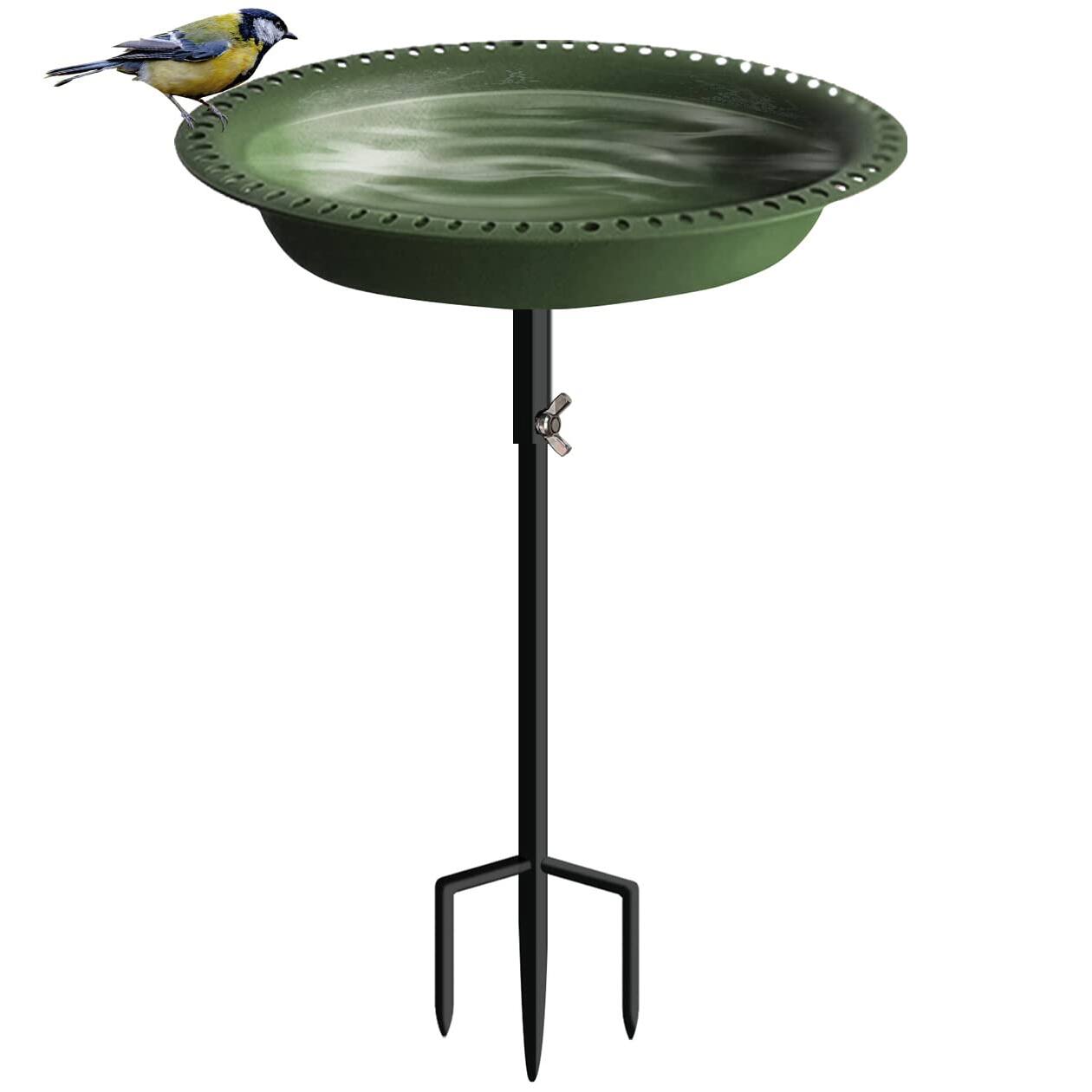 Front. Dazzed Corner - Free Standing Garden Bird Bath Bird Feeder Bowl with Metal Stake for Outdoor - Green.