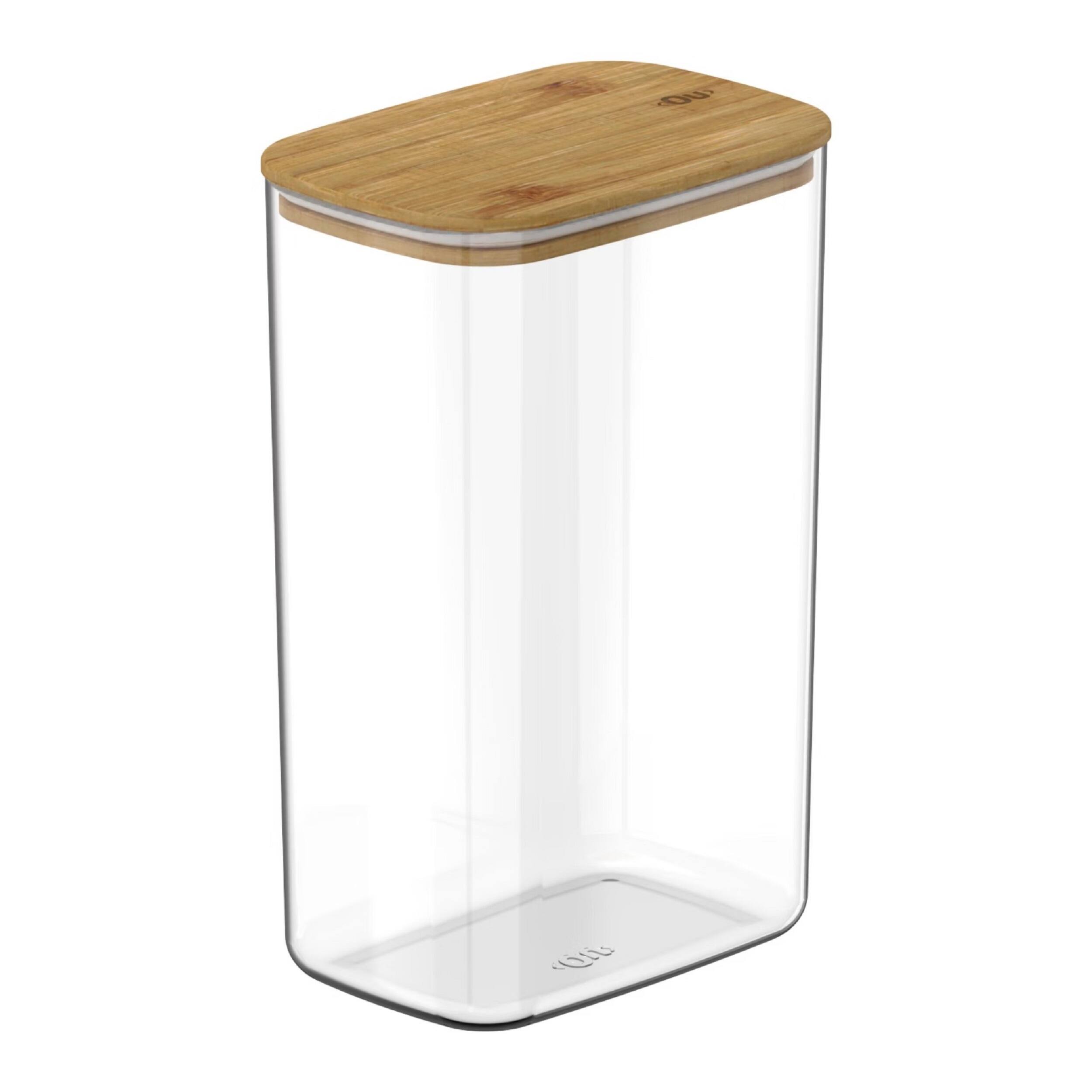 Front. OU - OU Airtight Food Storage Container w Leak Proof Bamboo Lid 9.7cup, Clear Plastic Food Container - Clear.