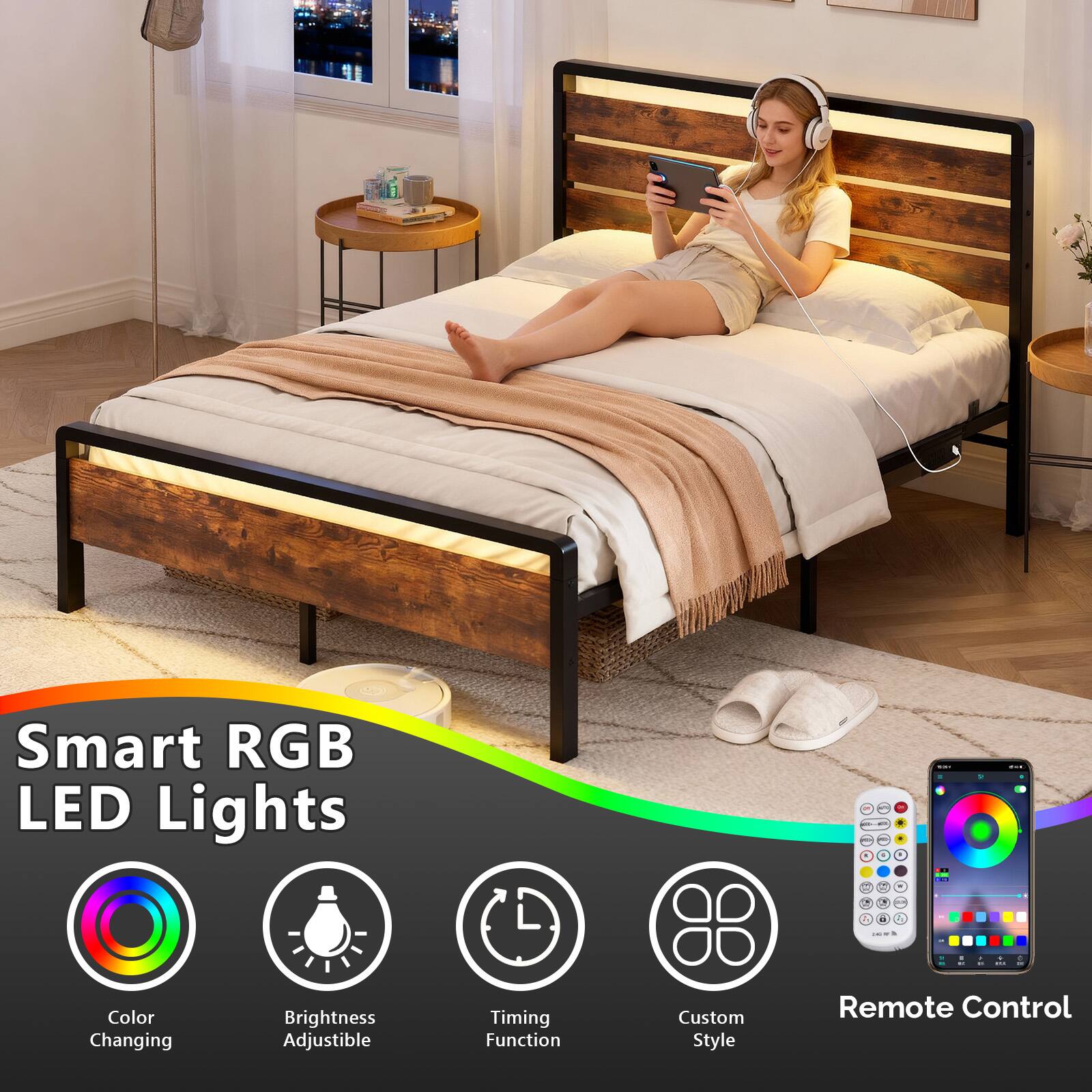 Smart RGB LED Lights - Color Changing, Brightness Adjustable, Timing Function, Custom Style, Remote Control
