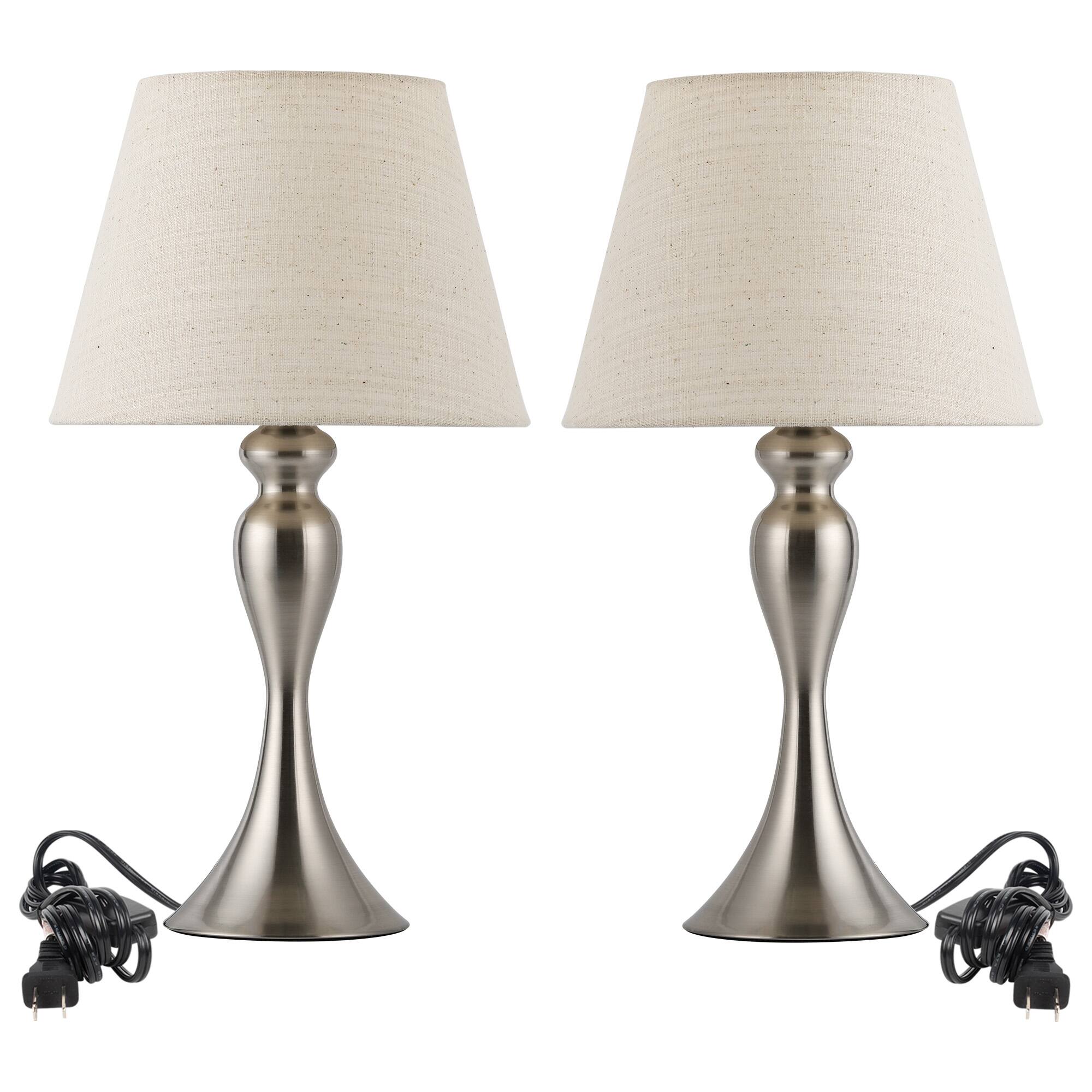 Back. Oumilen - Set of 2 Brushed Nickel Table Lamps, Elegant Curved Base for Bedroom, Living Room, Office.