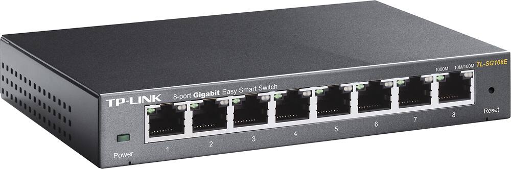 Angle. TP-Link - 8-Port 10/100/1000 Mbps Gigabit Smart Ethernet Metal Switch - Gray.
