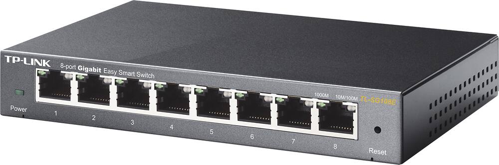 Left. TP-Link - 8-Port 10/100/1000 Mbps Gigabit Smart Ethernet Metal Switch - Gray.