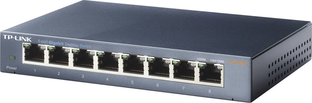 Left. TP-Link - 8-Port 10/100/1000 Mbps Gigabit Ethernet Metal Switch.