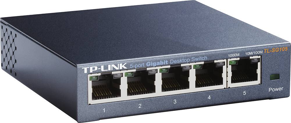 Angle. TP-Link - 5-Port 10/100/1000 Mbps Gigabit Ethernet Metal Switch - Black.