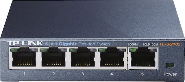 Front. TP-Link - 5-Port 10/100/1000 Mbps Gigabit Ethernet Metal Switch - Black.