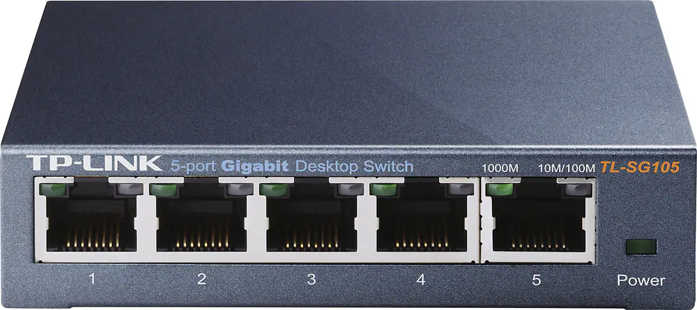 Front. TP-Link - 5-Port 10/100/1000 Mbps Gigabit Ethernet Metal Switch - Black.