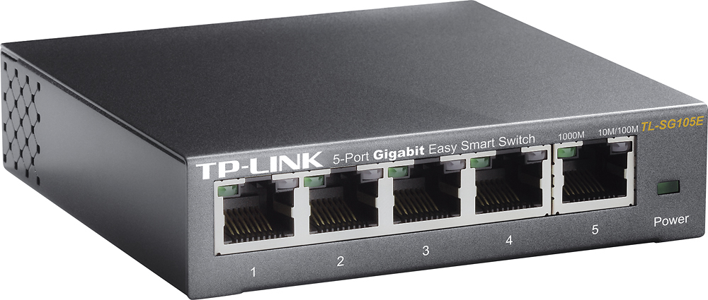 Angle View: TP-Link - 5-Port 10/100/1000 Mbps Gigabit Smart Ethernet Metal Switch - Gray