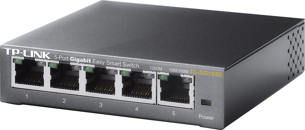 Left View: TP-Link - 5-Port 10/100/1000 Mbps Gigabit Smart Ethernet Metal Switch - Gray