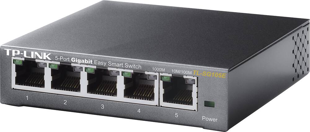 Left. TP-Link - 5-Port 10/100/1000 Mbps Gigabit Smart Ethernet Metal Switch - Gray.