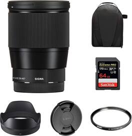 Sigma - 16mm f/1.4 DC DN Contemporary Lens for Canon EF-M, 67mm UV, 64GB,Large Bag