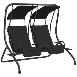 Outsunny - Patio Swing Chair with 2 Separate Seats Outdoor Swing with Removable Canopy and Cup Holders for Porch